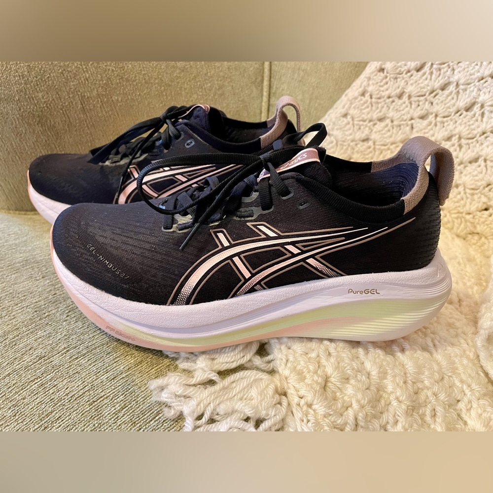 Asics Black and Pink Gym Shoes | Gel-Nimbus 27 | Women’s | Size 8 | Breeze